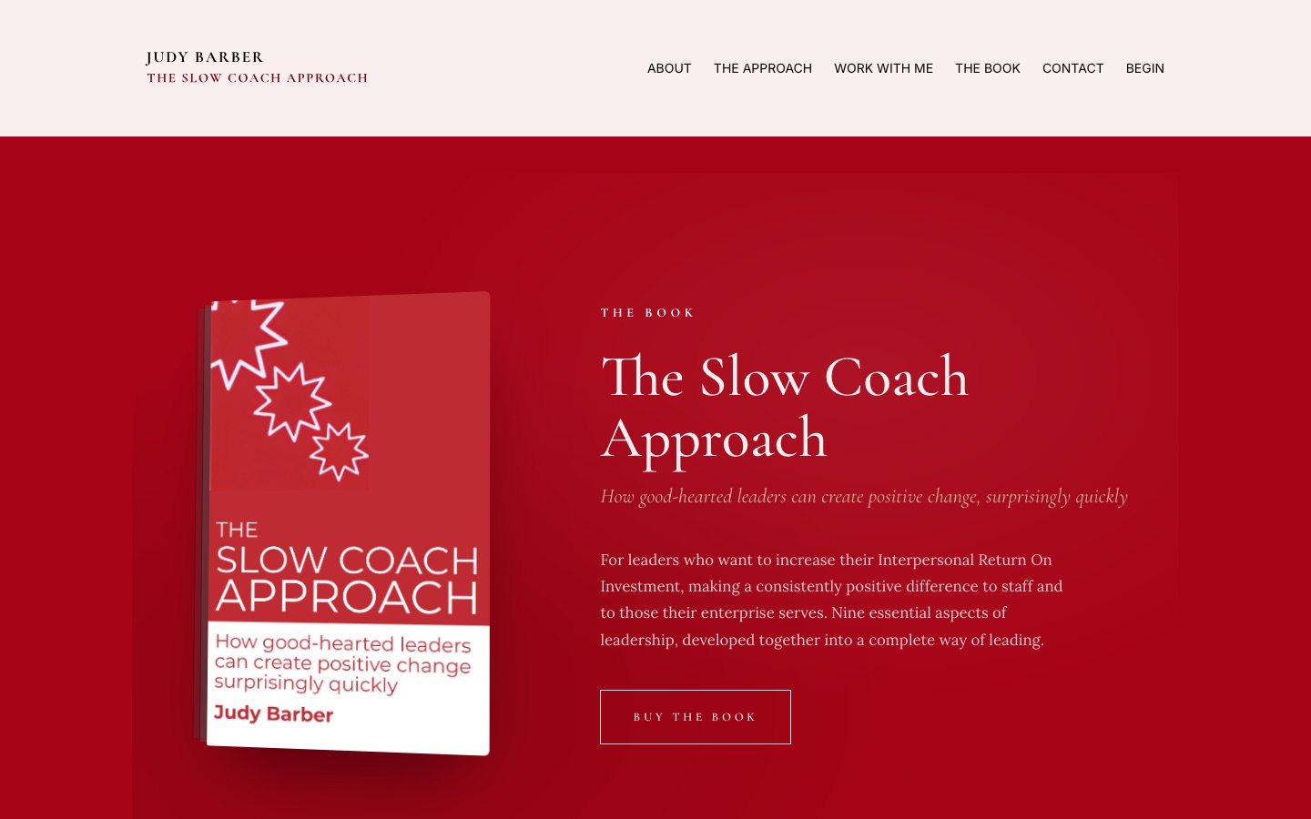 The Book page of The Slow Coach Approach website, with the red book cover displayed beside the title and a Buy the book button