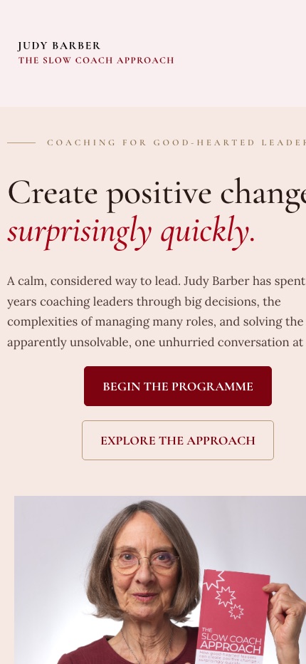 The Slow Coach Approach homepage on a phone screen